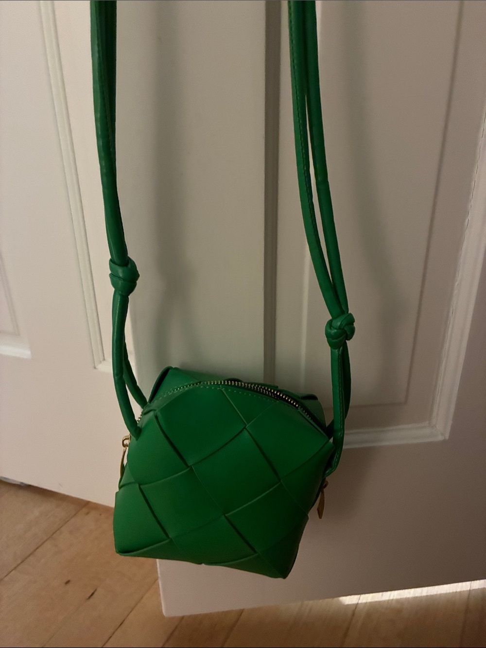 Bottega venetta Mini Green Woven Crossbody Bag with Knotted Strap